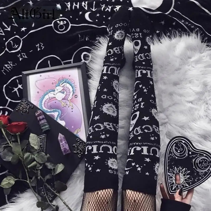 Dark Alt Goth Witchy Wiccan Socks Stockings Thigh High Collection