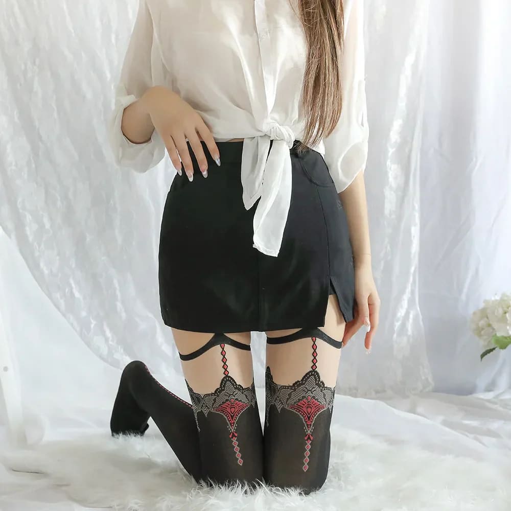 Victorian Garter Tights - goth, gothic, nylons, socks, stockings