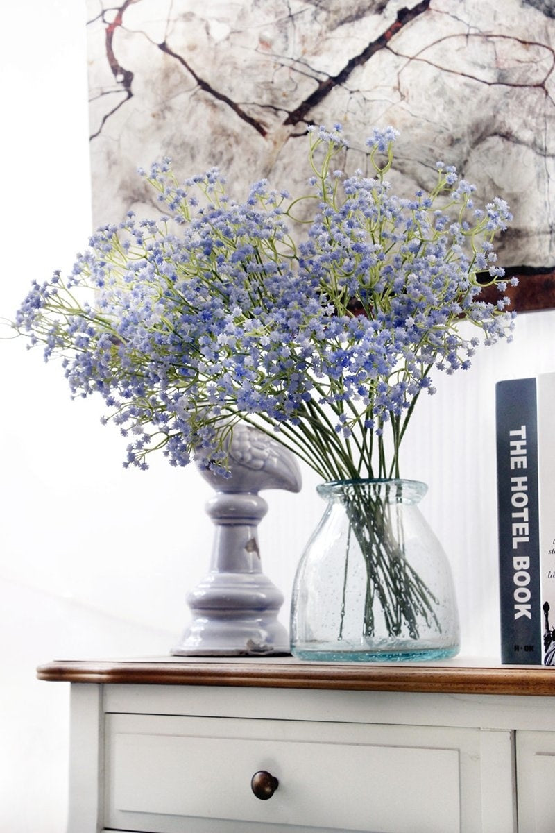 Blue Baby's Breath Bunches Foilage Dried Herbs Artificial Plant Simulation Fake Herbal Planter Pots by Arcane Trail