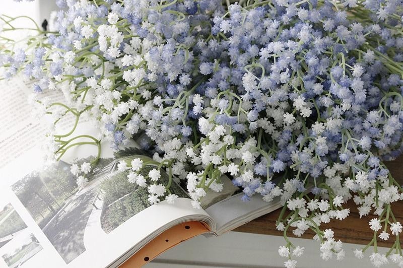 Blue Baby's Breath Bunches Foilage Dried Herbs Artificial Plant Simulation Fake Herbal Planter Pots by Arcane Trail