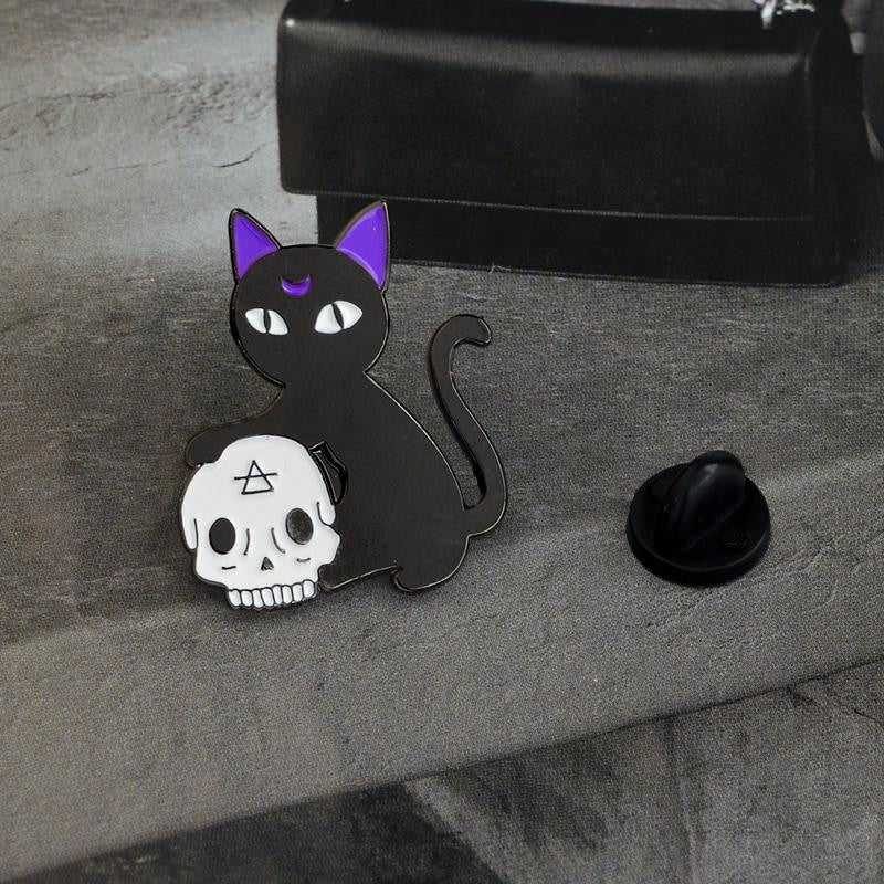 Bad Witch Black Cat Magick Enamel Pin Set Creepy Cute Pagan Goth Witchcraft Wicca Psychic Crystal Ball Lapel Brooch by Arcane Trail