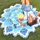 Blue Mandala Flower Area Rug Floor Yoga Mat Wall Tapestry Throw Blanket Fabric Tassels Spiritual Reiki Chakra Healing Hindu Buddhist by Arcane Trail
