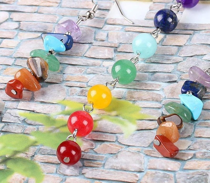 Chakra Healing Reiki Rainbow Beaded Jewelry Set Necklace Pendant Earrings Silver Chain Yoga Spiritual Metaphysical New Age Raw Crystal Gemstone Alternative Mediga Spiritual Metaphysical New Age Raw Crystal Gemstone Alternative Medicine by Arcane Trail