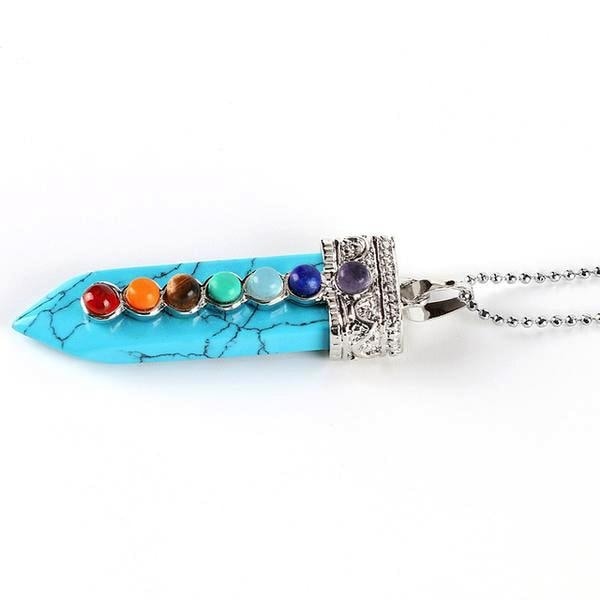 Chakra Wand Pendant Turquoise Necklace Crystal Healing Powerful Pointed Rainbow Raw Stone Jewelry by Arcane Trail