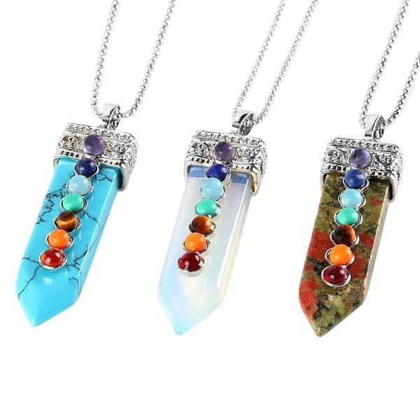 Chakra Wand Pendant Necklace Crystal Healing Reiki