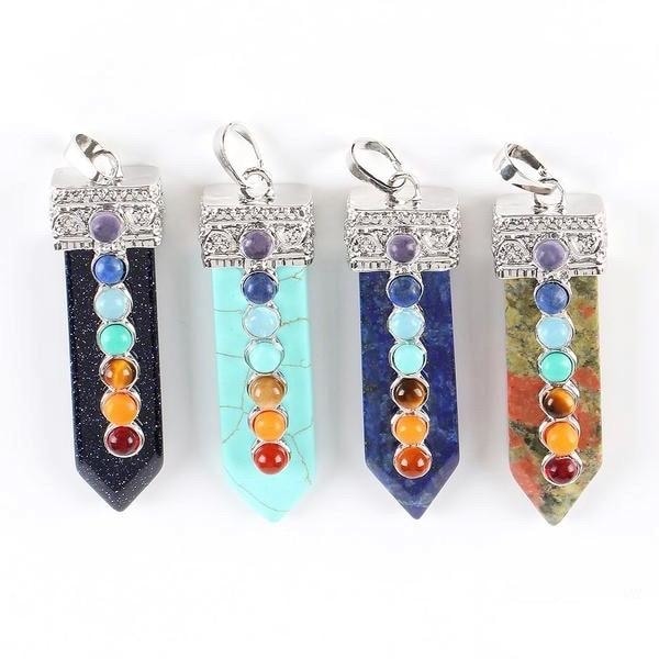 Chakra Wand Pendant Necklace Crystal Healing Powerful Pointed Rainbow Raw Stone Jewelry by Arcane Trail