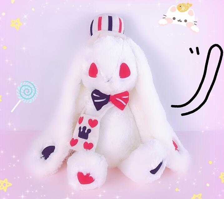 Creepy Evil White Bunny Rabbit Backpack Plush Cards Poker Playing Mad Hatter