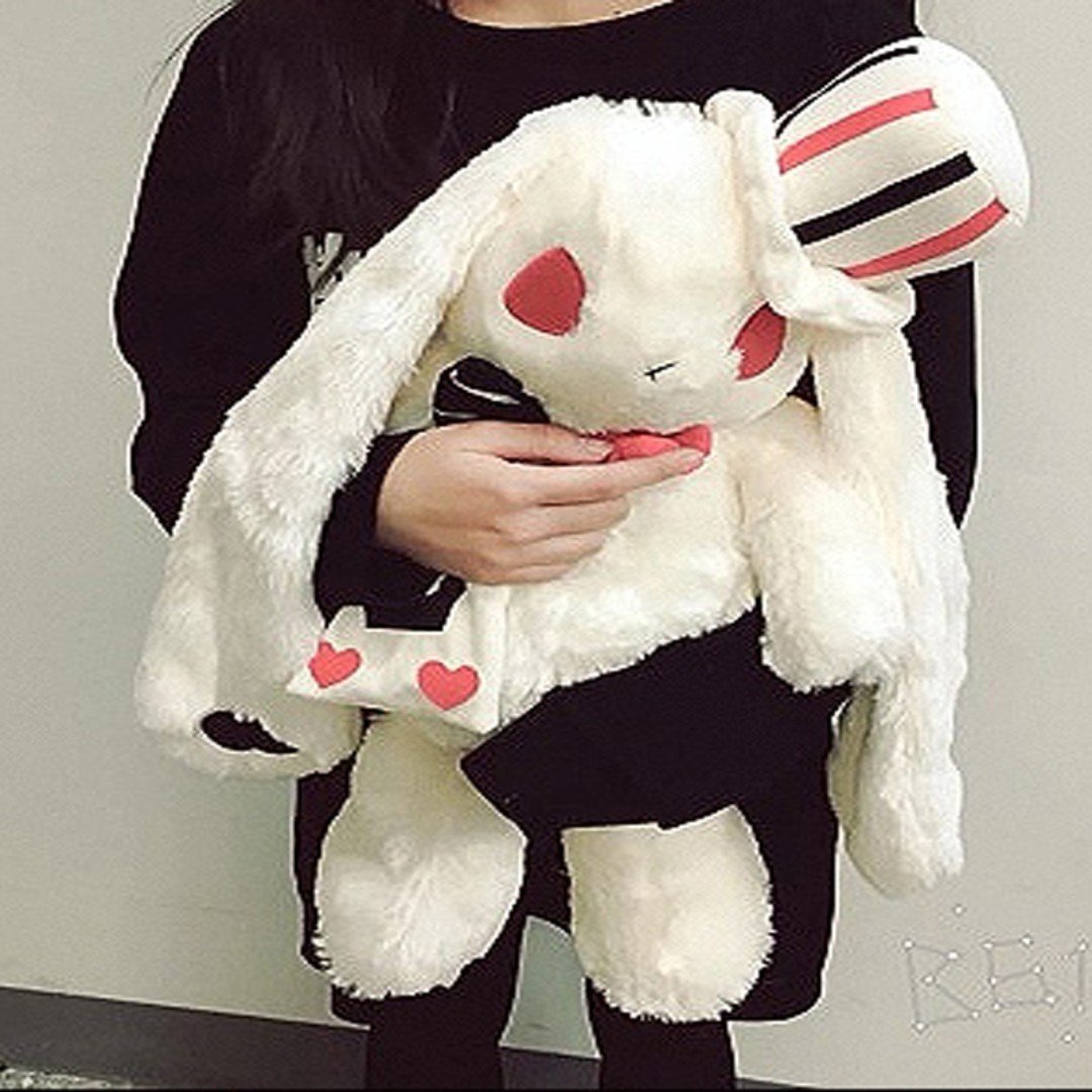 Creepy Evil White Bunny Rabbit Backpack Plush Cards Poker Playing Mad Hatter Alice in Wonderland