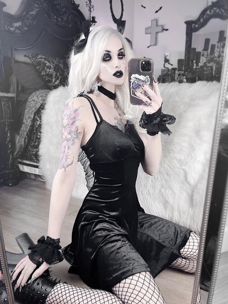 Dark Angel Wing Velour Dress Velvet Goth Dark Alt Witch Arcane Trail Dark Angel Wing Velour Dress Velvet Goth Dark Alt Witch Arcane Trail