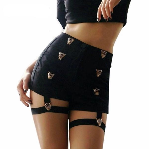 Black Goth Shorts With Garter Belts Built In Edgy Punk