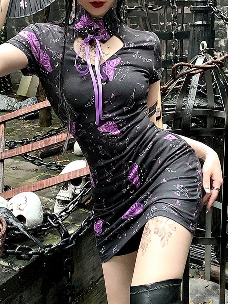Goth Moth Cheongsam Dress Oriental Gothic Alt Dark Arcane Trail Goth Moth Cheongsam Dress Oriental Gothic Alt Dark Arcane Trail
