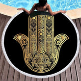 Black Hamsa Mandala Area Rug Beach Towel Floor Yoga Mat Spiritual Reiki Chakra Healing Hindu Indian by Arcane Trail