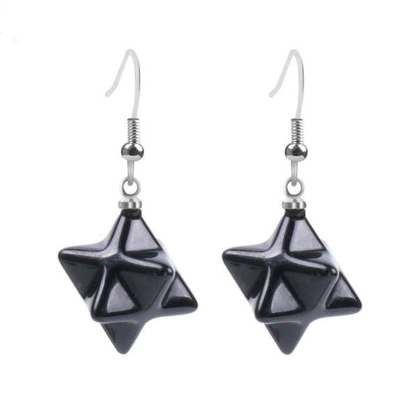 Black Agate Crystal Merkaba Dangle Earrings Drop Sacred Geometry Metaphysical New Age Esoteric Reiki Healing Jewelry by Arcane Trail