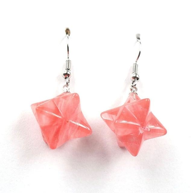 Rose Quartz Crystal Merkaba Dangle Earrings Drop Sacred Geometry Metaphysical New Age Esoteric Reiki Healing Jewelry by Arcane Trail