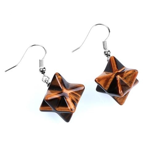Tigers Eye Crystal Merkaba Dangle Earrings Drop Sacred Geometry Metaphysical New Age Esoteric Reiki Healing Jewelry by Arcane Trail