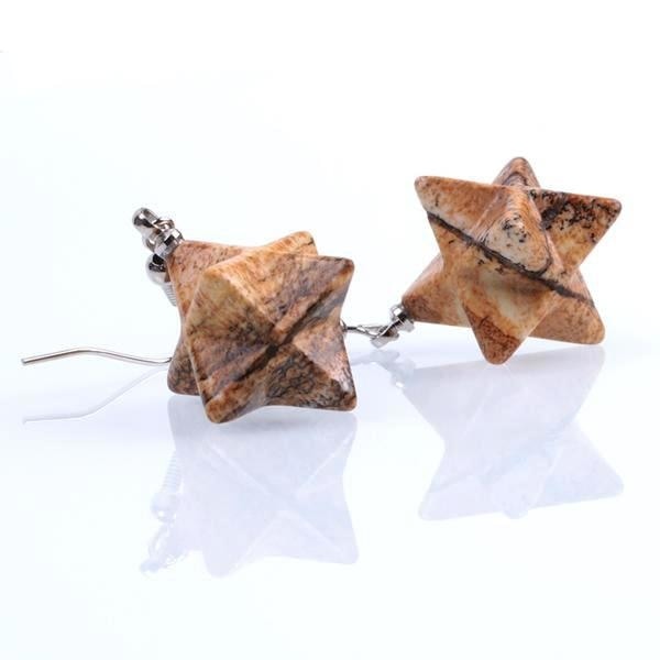 Unakite Jasper Crystal Merkaba Dangle Earrings Drop Sacred Geometry Metaphysical New Age Esoteric Reiki Healing Jewelry by Arcane Trail