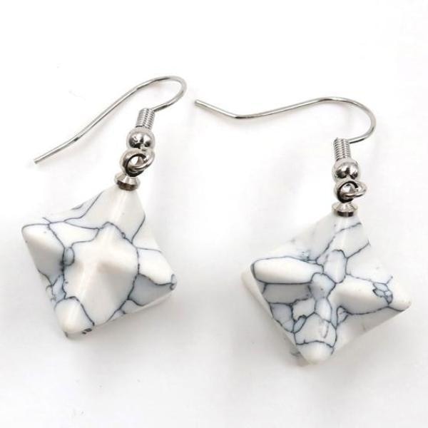White Turquoise Crystal Merkaba Dangle Earrings Drop Sacred Geometry Metaphysical New Age Esoteric Reiki Healing Jewelry by Arcane Trail