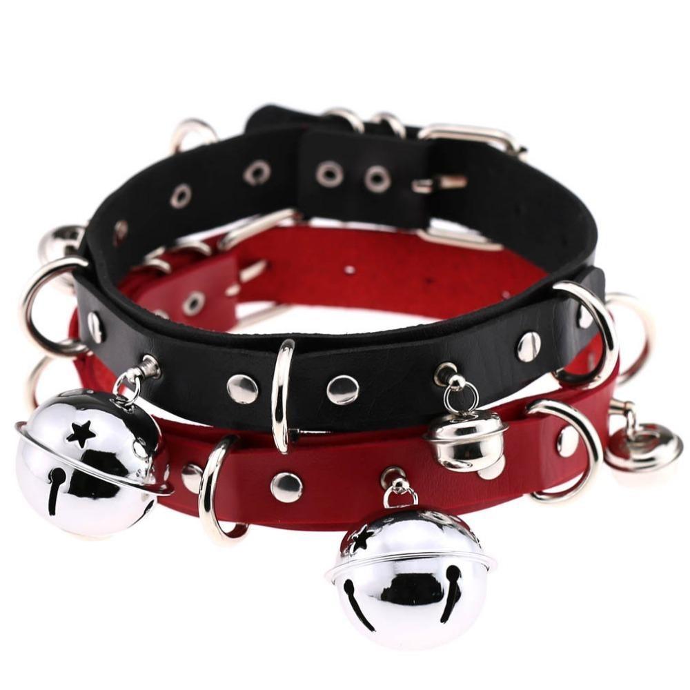Cat Collar Bell Choker Necklace Pet Play Kitten Play Kitty Neko Cosplay Costume Jewelry Vegan Leather