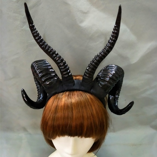 Black Satan Demon Devil Ram Horns Headpiece Headband Occult Darkness Pagan 666