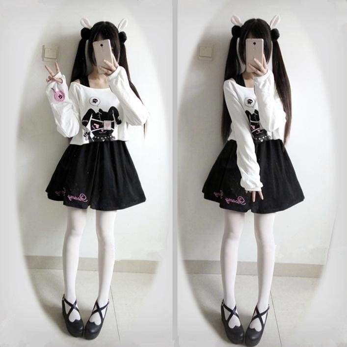 Goth Evil Bunny Long Sleeve Dress Winter Warm Cozy Gothic Kawaii Fashion by DDLG Playground