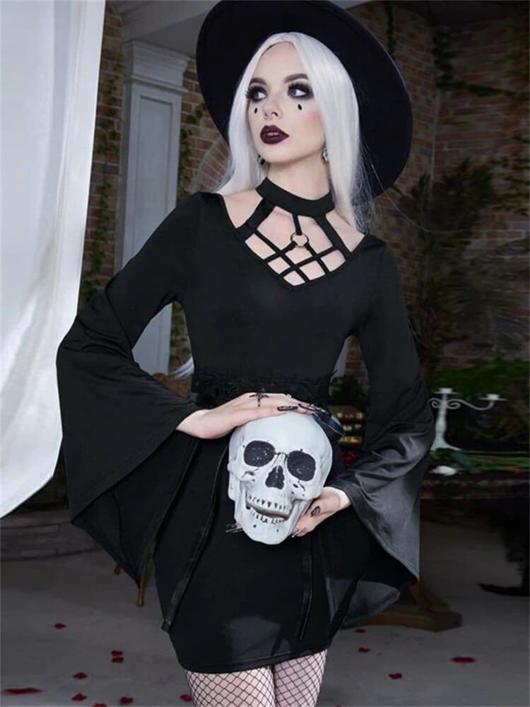 Wednesday Inspired Gothic Girl Skull Dress Adult Costume