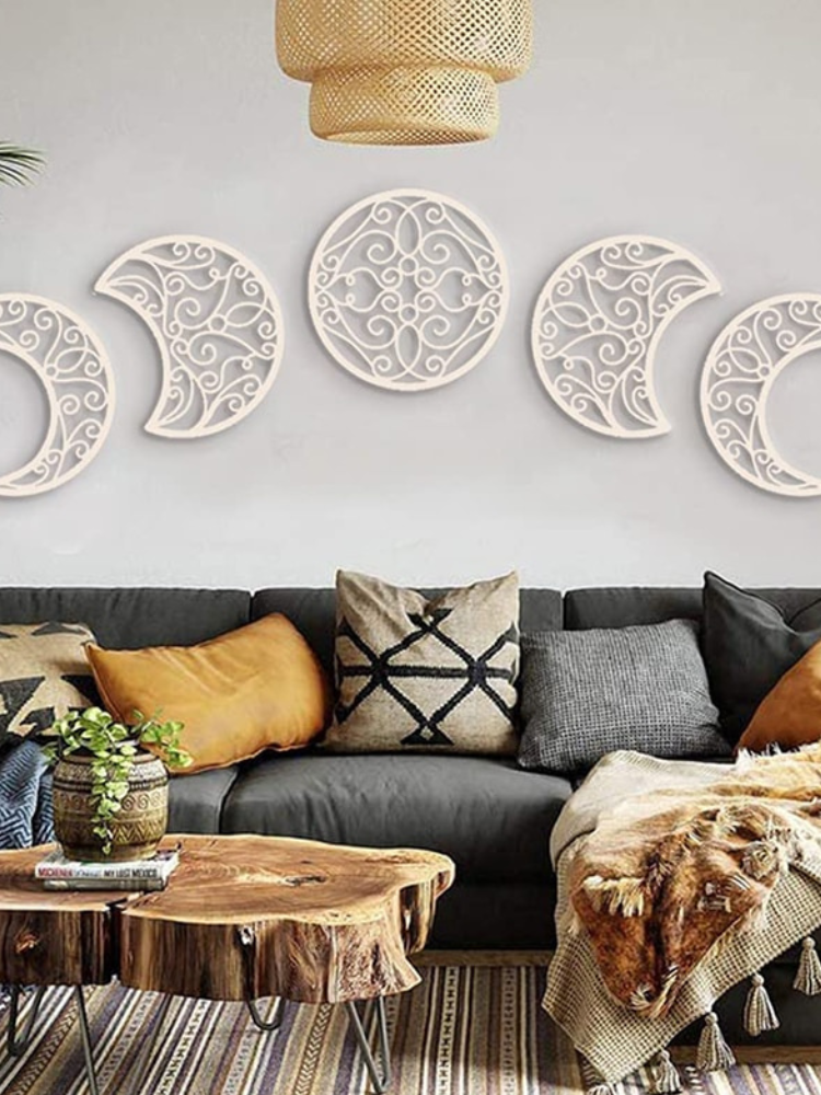 3D Moon Phase Wooden Wall Art Decals