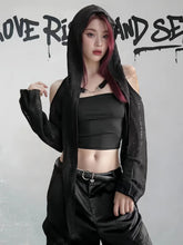 Distressed Hooded Cold Shoulder Shrug