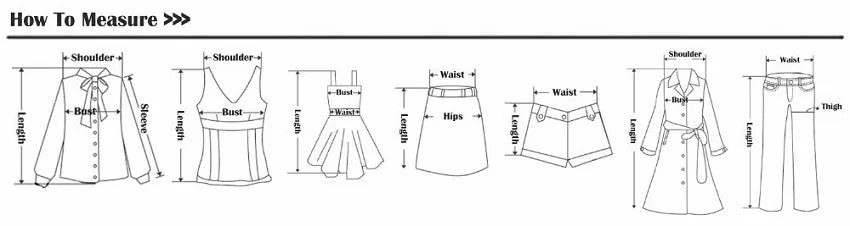 Illustrated garment measurement guide showing where to measure the body and different clothing shapes; this diagram does not supply size-specific dress measurements.