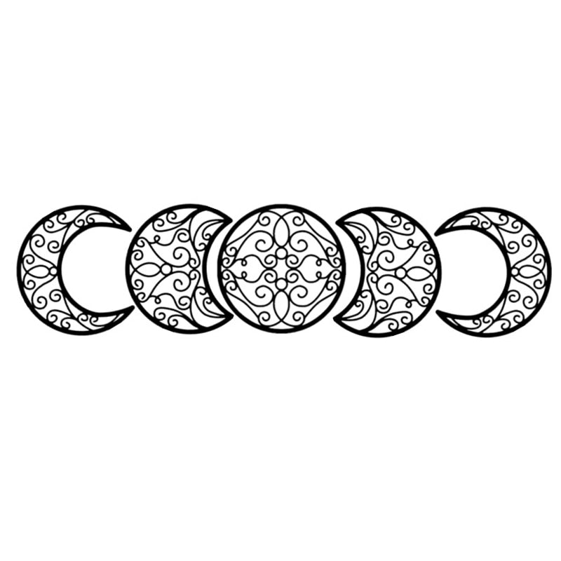 Five black moon-phase cutouts isolated on white, showing the crescent, fuller moon and circular centre shapes.