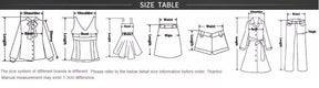 Clothing measurement diagrams showing how to measure garments, supplied with the black wrap tie crop top.