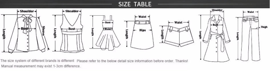Clothing measurement diagrams showing how to measure garments, supplied with the black wrap tie crop top.