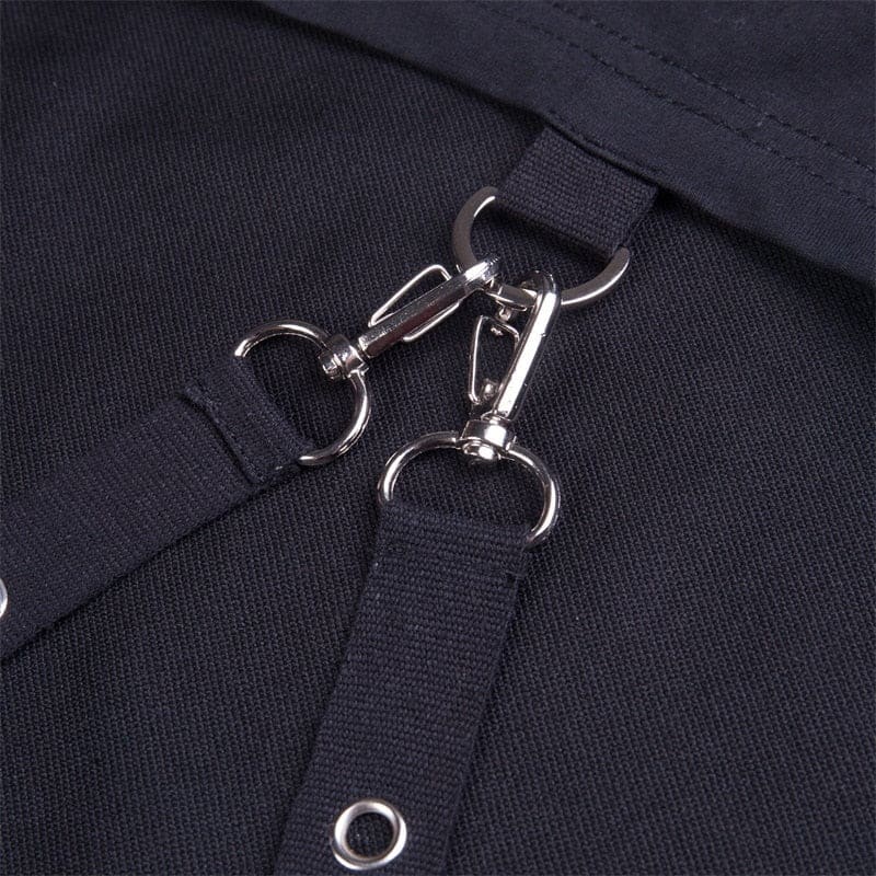 Dark navy fabric straps with silver metal clasps on the back of buckled baddie long sleeve hoodie with fitted sleeves