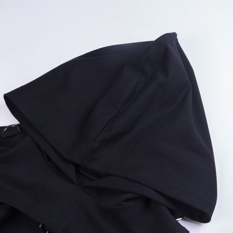 Black buckled baddie long sleeve hoodie with smooth matte fabric fitted sleeves and subtle stitching details