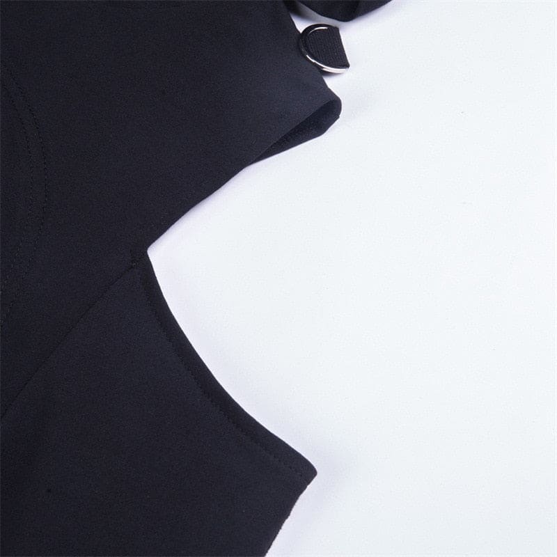 Black buckled baddie long sleeve hoodie with fitted sleeves and subtle stitching details perfect for a hooded shrug look