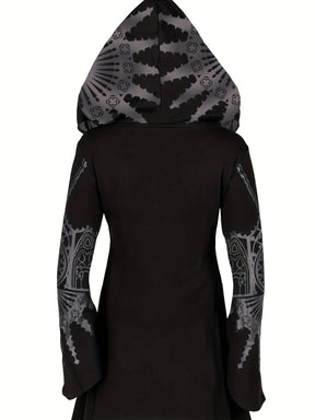 Back of gothic cathedral hoodie showing printed hood and sleeves