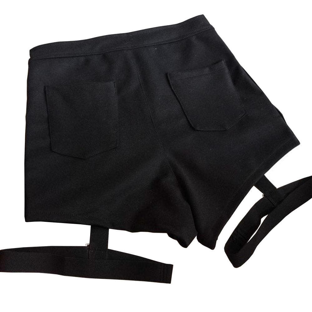 Black garter shorts back view with two rear pockets and adjustable garter belts built for style and comfort
