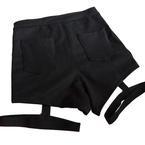 Black garter shorts back view with two rear pockets and adjustable garter belts built for style and comfort