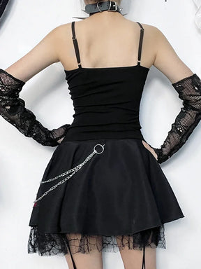 Back of black gothic camisole showing adjustable shoulder straps