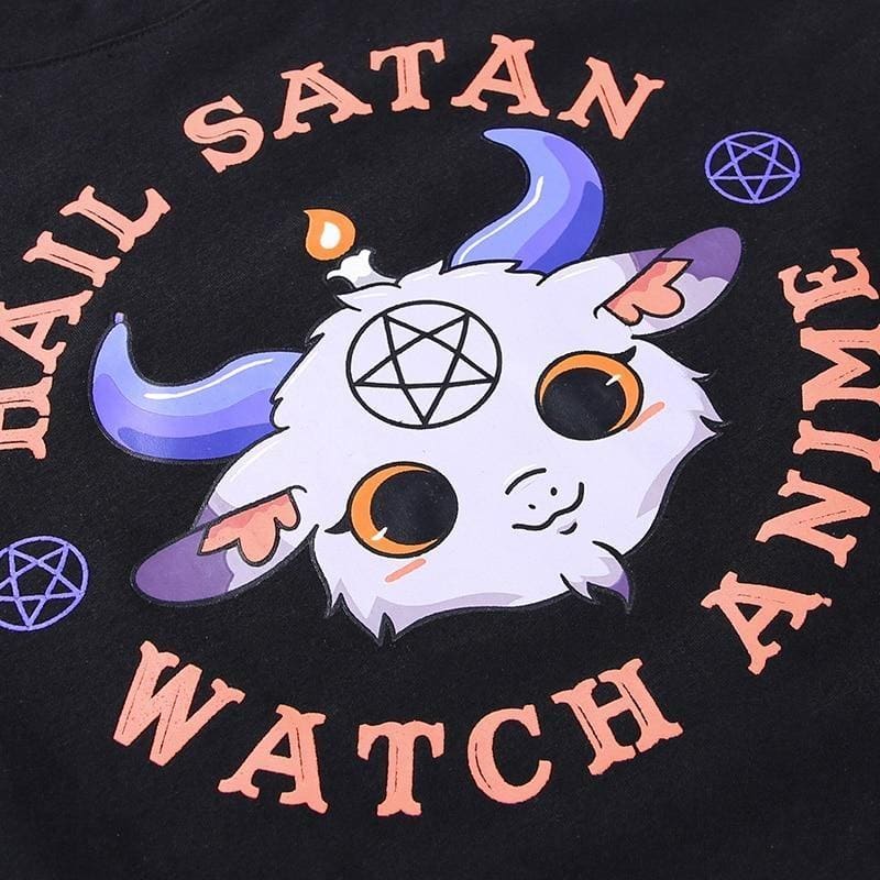 Hail Satan Watch Anime Crop Top - black, clothes, clothing, crop tops, goth