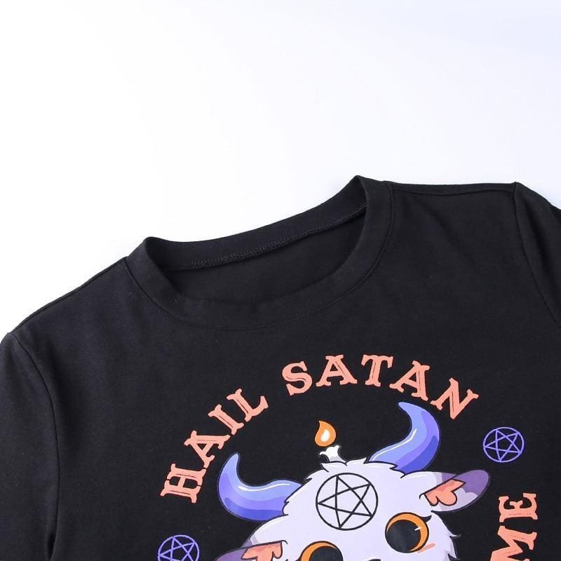 Hail Satan Watch Anime Crop Top - black, clothes, clothing, crop tops, goth