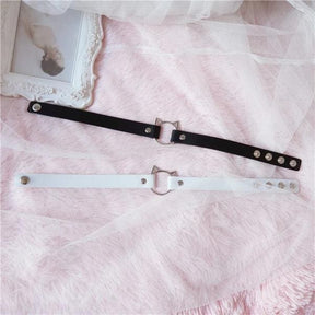 Black and white neko cat ear choker necklaces with silver hardware perfect for cosplay or everyday wear