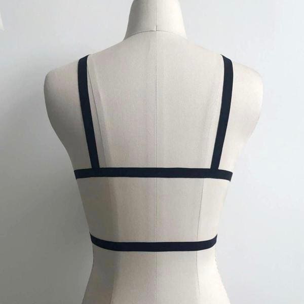 Black strap bra pentagram body harness with thin sleek straps size fits approximately for edgy layering