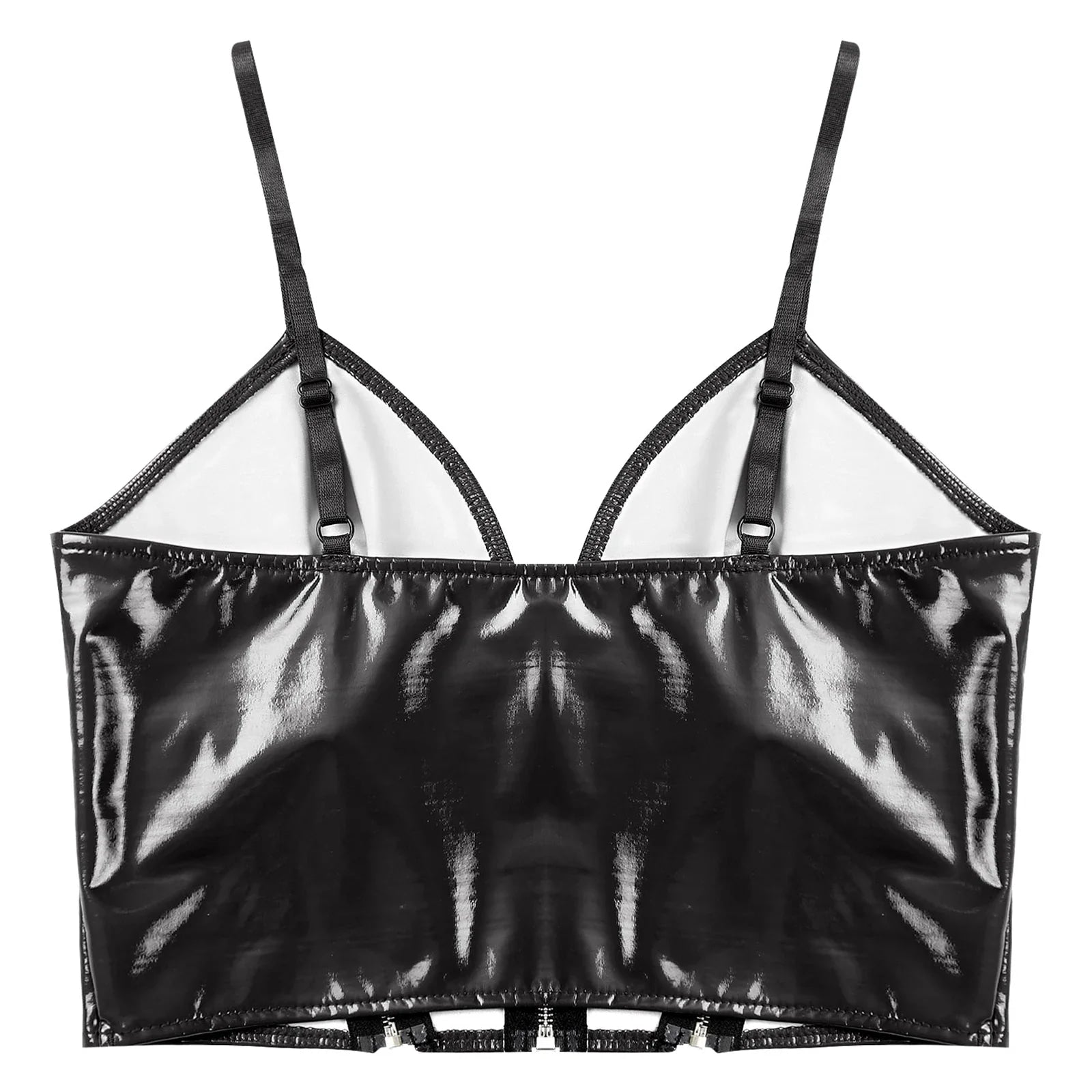 Triple Zip Latex Cami - black latex, crop tops, goth, gothic, plus size