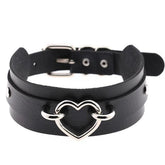 Black vegan leather heart collar with silver heart-shaped buckle perfect for stylish vegan leather lovers