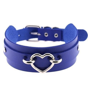 Vibrant royal blue vegan leather heart choker with silver heart buckle perfect for edgy style statements