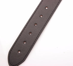 Dark brown vegan leather witch collar with precise stitching and evenly spaced metal adjustment holes for choker necklace