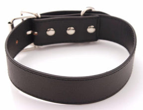 Black vegan leather witch collar dog collar with silver buckle and d-rings, perfect as a choker necklace alternative