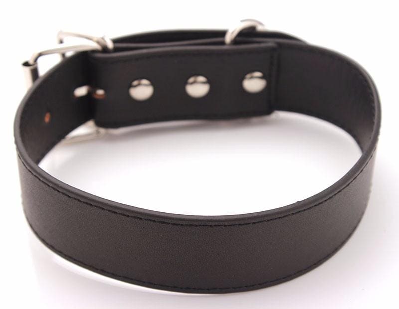 Black vegan leather witch collar dog collar with silver buckle and d-rings, perfect as a choker necklace alternative