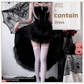 Black dress-only option showing a lace-up front and high-low skirt; petticoat and styling accessories sold separately.