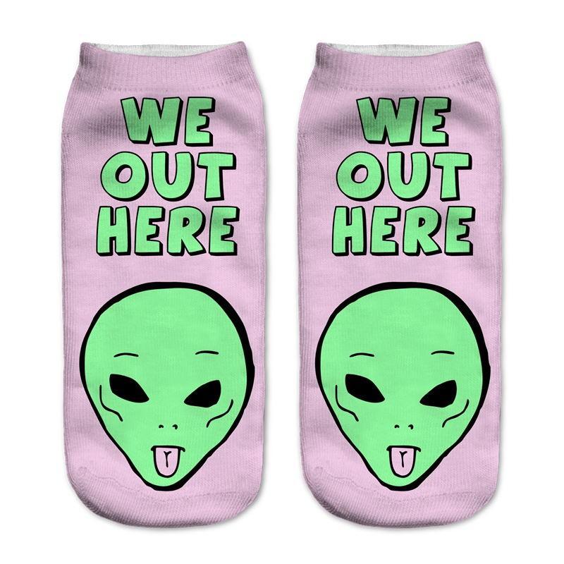 creepy cute alien et extraterrestrial socks ankle socks screen printed gothic hipster by kawaii babe